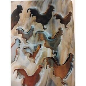 OOAK Fused Glass Rooster Platter 10" Square Farmhouse Chicken Art Riddle Oregon